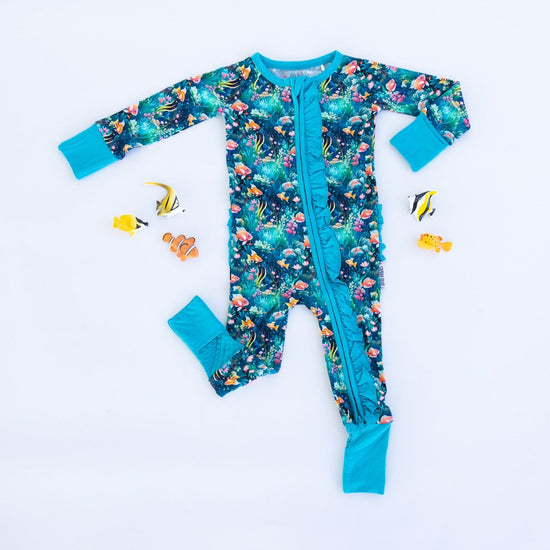 UNDER THE SEA | Convertible Double Zip Bamboo Rompers | READY TO SHIP