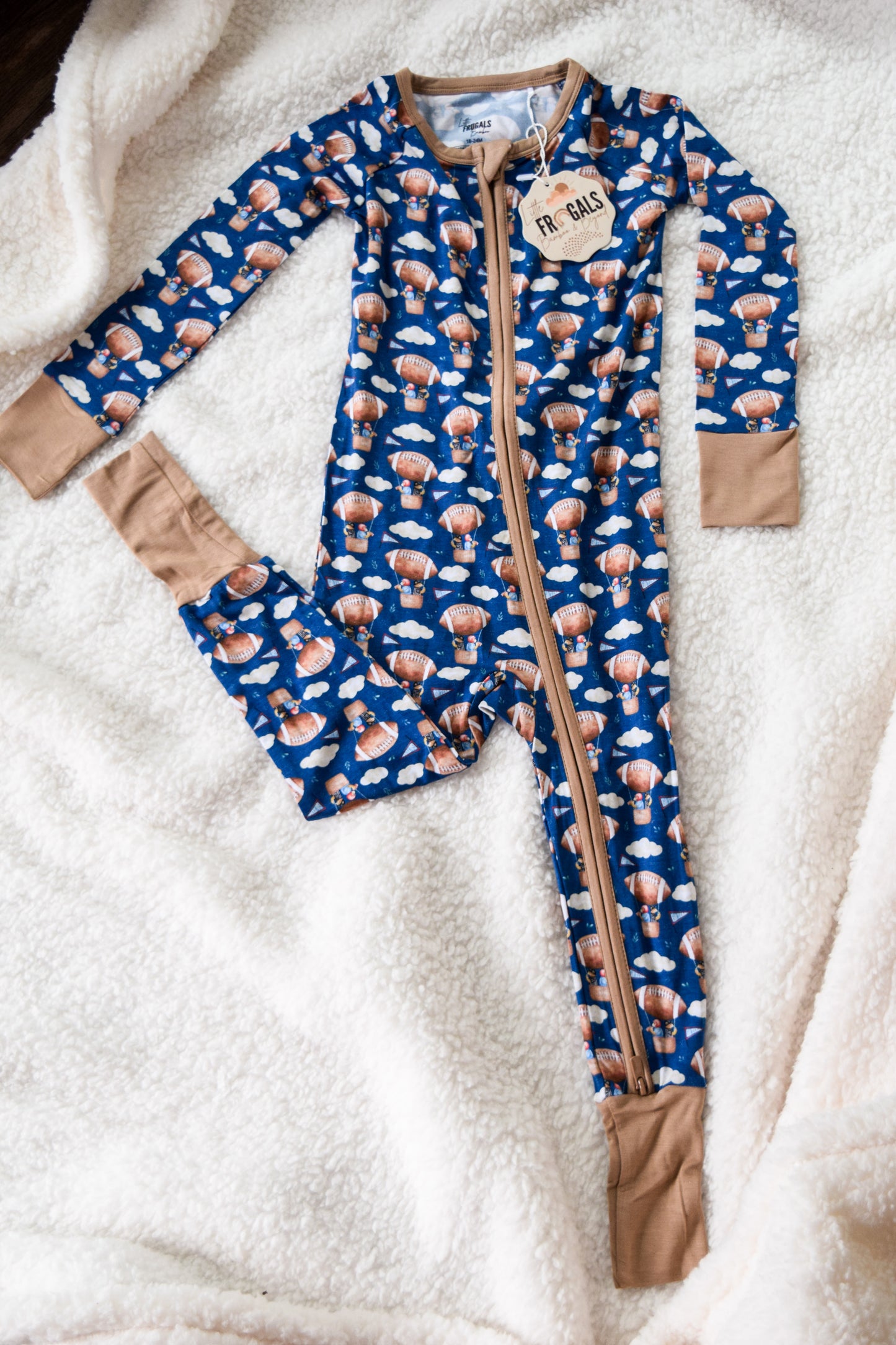 FOOTBALL DAZE | Convertible Double Zip Bamboo Rompers