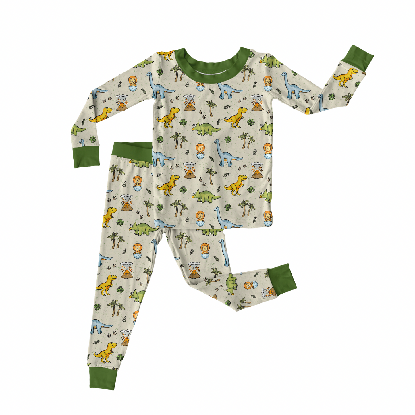 PREHISTORIC PARADISE - NEUTRAL DINOS | Kid's LONG SLEEVED Two Piece Bamboo Sets | ETA MID-LATE JULY