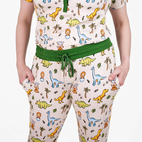 PREHISTORIC PARADISE - GREEN DINOS | Women's Short Sleeved Jogger Style Lounge Set | READY TO SHIP