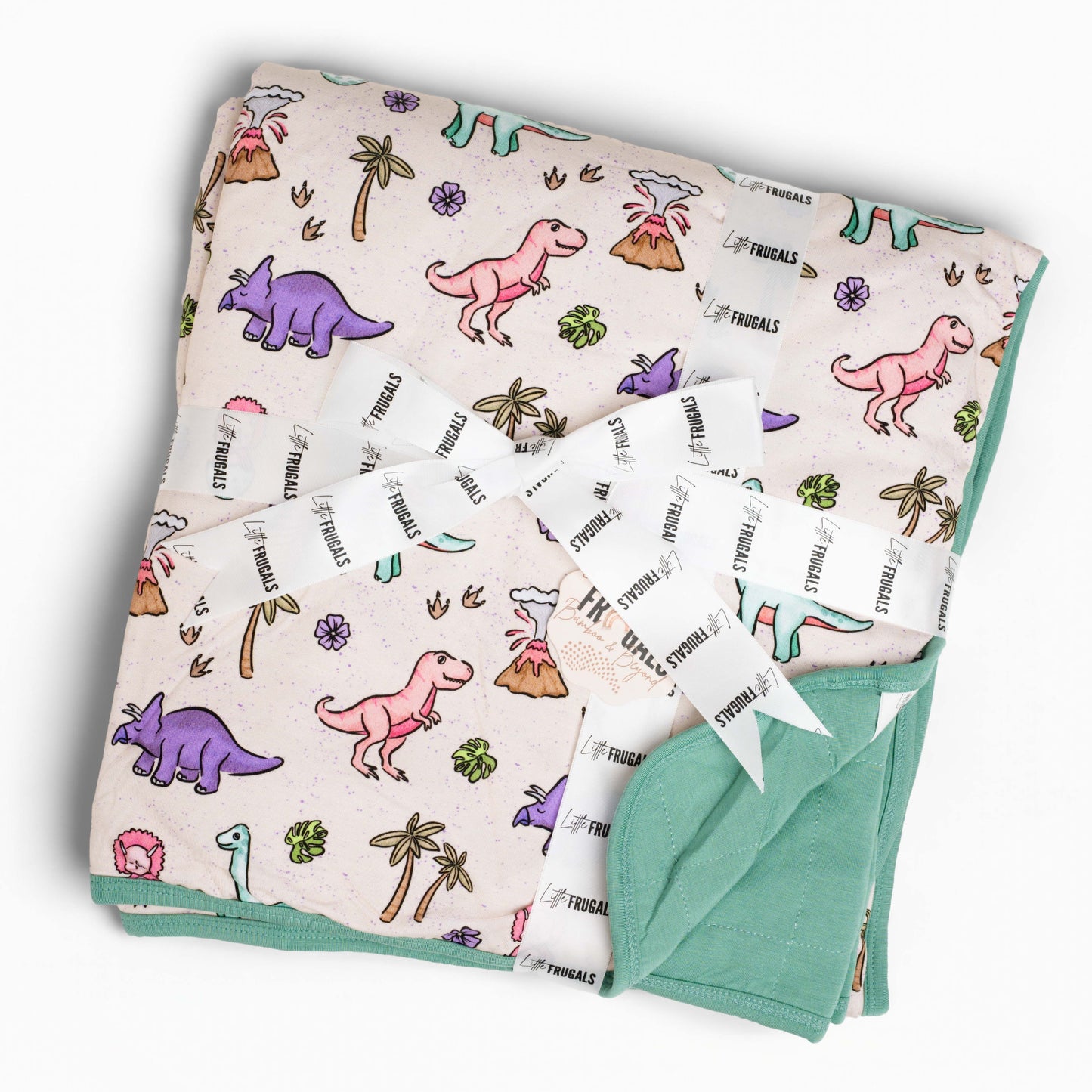 PREHISTORIC PARADISE | DINOS | QUILTED BLANKETS | READY TO SHIP | GREEN + PURPLE/PINK