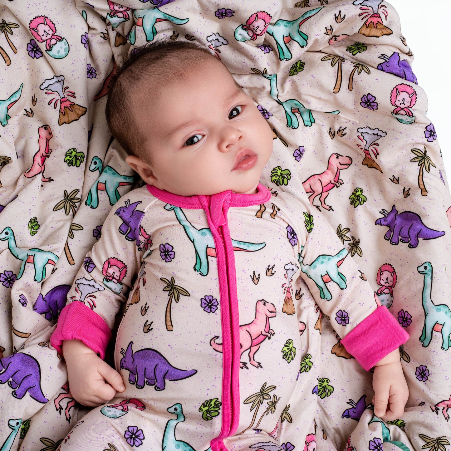 PREHISTORIC PARADISE | DINOS | QUILTED BLANKETS | READY TO SHIP | GREEN + PURPLE/PINK