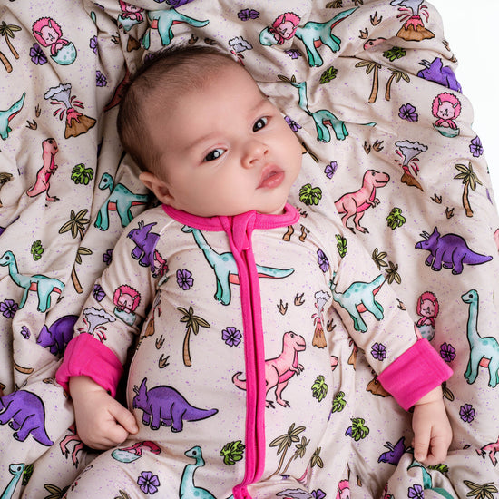 PREHISTORIC PARADISE | DINOS | QUILTED BLANKETS | READY TO SHIP | GREEN + PURPLE/PINK