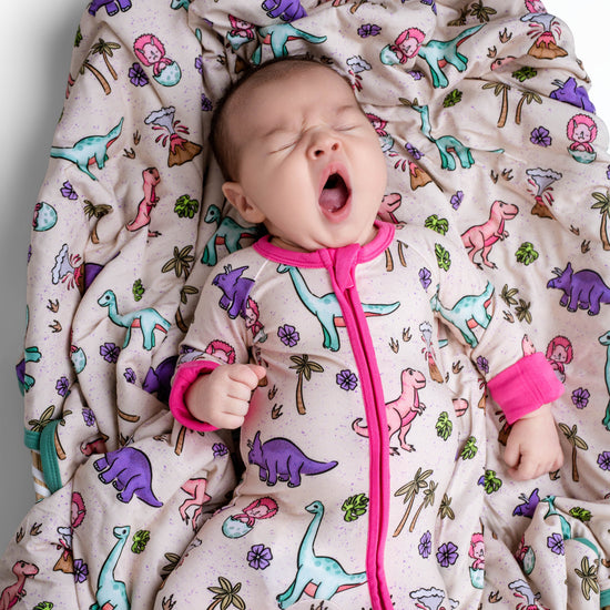 PREHISTORIC PARADISE | DINOS | QUILTED BLANKETS | READY TO SHIP | GREEN + PURPLE/PINK