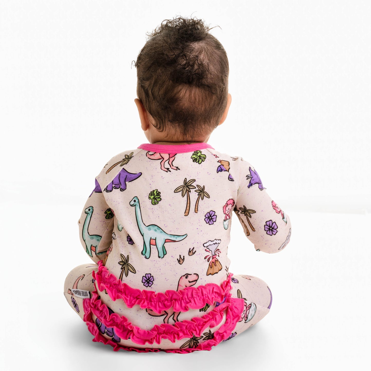 PREHISTORIC PARADISE - PINK TRIM PASTEL DINOS | Convertible Double Zip Bamboo Rompers | READY TO SHIP