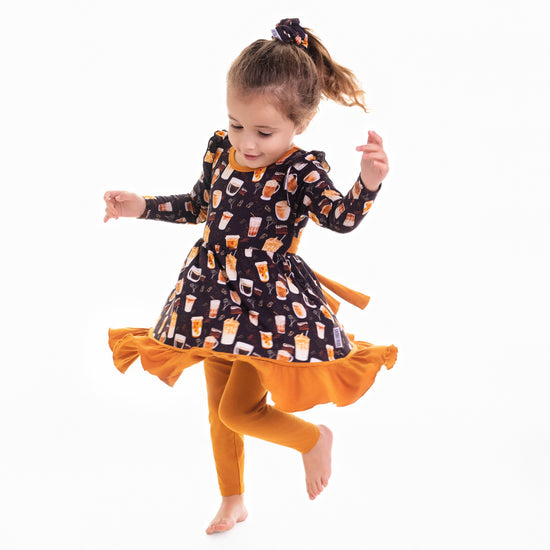 LOVELY BREWS | LONG SLEEVE RUFFLE TWIRL DRESS WITH SOLID LEGGINGS | READY TO SHIP
