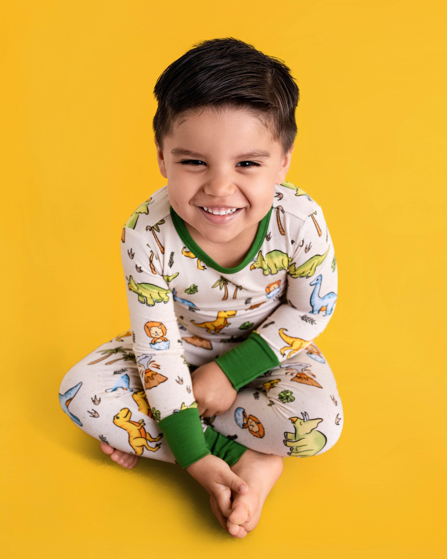 PREHISTORIC PARADISE - NEUTRAL GREEN DINOS | Kid's LONG SLEEVED Two Piece Bamboo Sets | READY TO SHIP