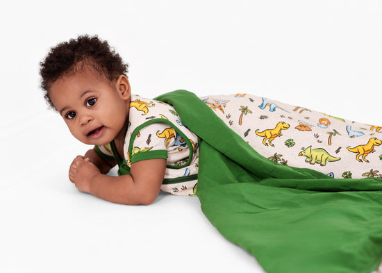 PREHISTORIC PARADISE | DINOS | QUILTED BLANKETS | READY TO SHIP | GREEN + PURPLE/PINK