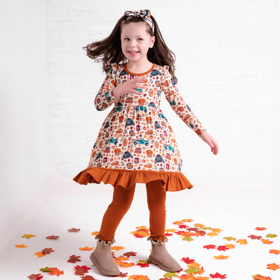 SWEATER WEATHER | LONG SLEEVE RUFFLE TWIRL DRESS WITH SOLID LEGGINGS | READY TO SHIP