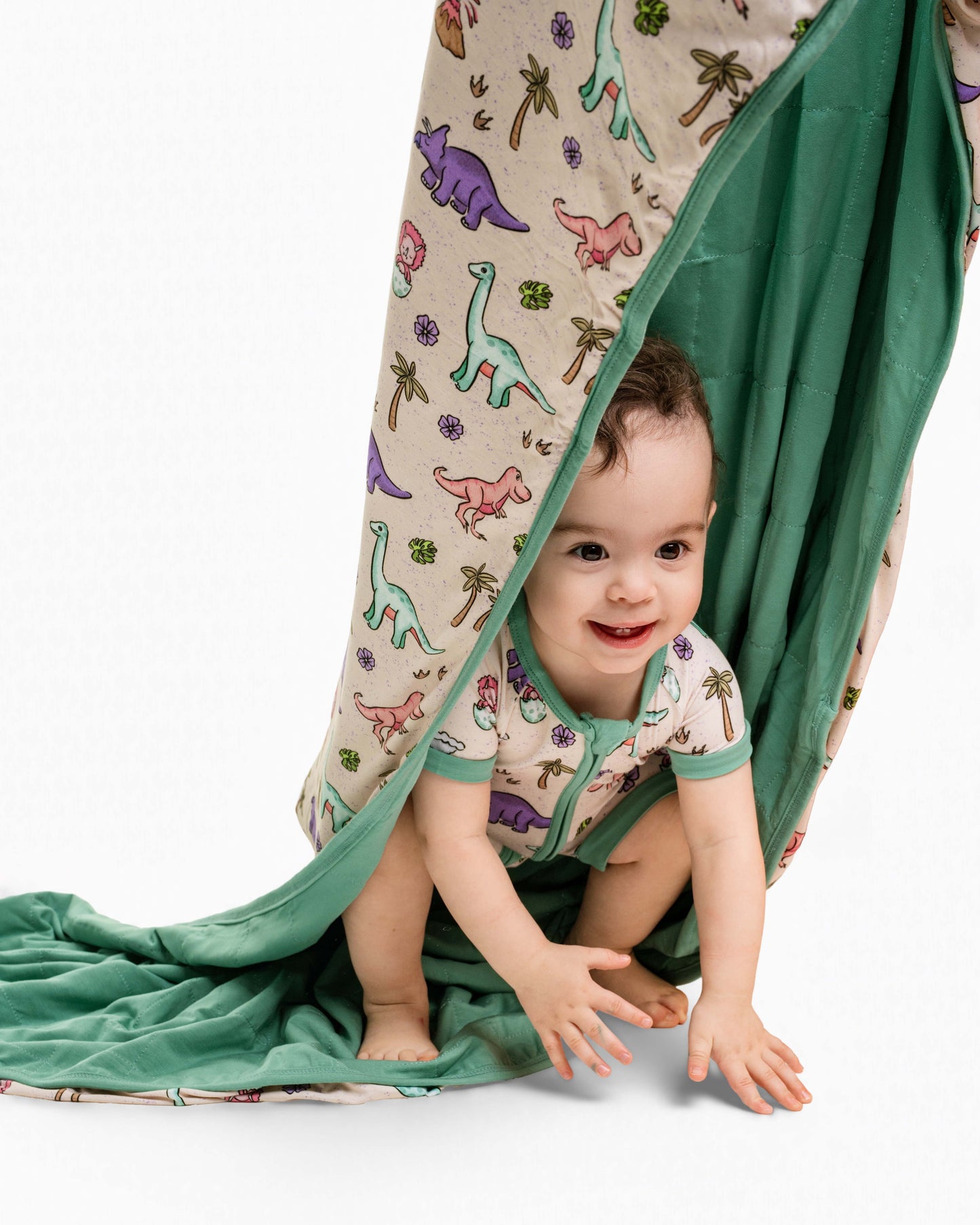 PREHISTORIC PARADISE | DINOS | QUILTED BLANKETS | READY TO SHIP | GREEN + PURPLE/PINK