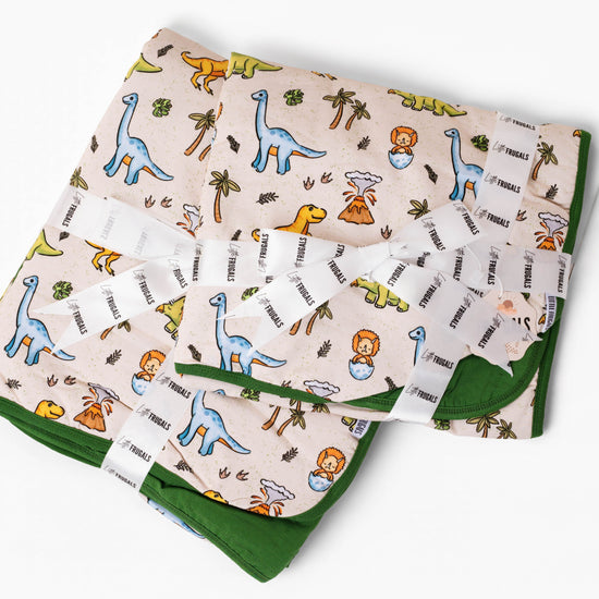 PREHISTORIC PARADISE | DINOS | QUILTED BLANKETS | READY TO SHIP | GREEN + PURPLE/PINK