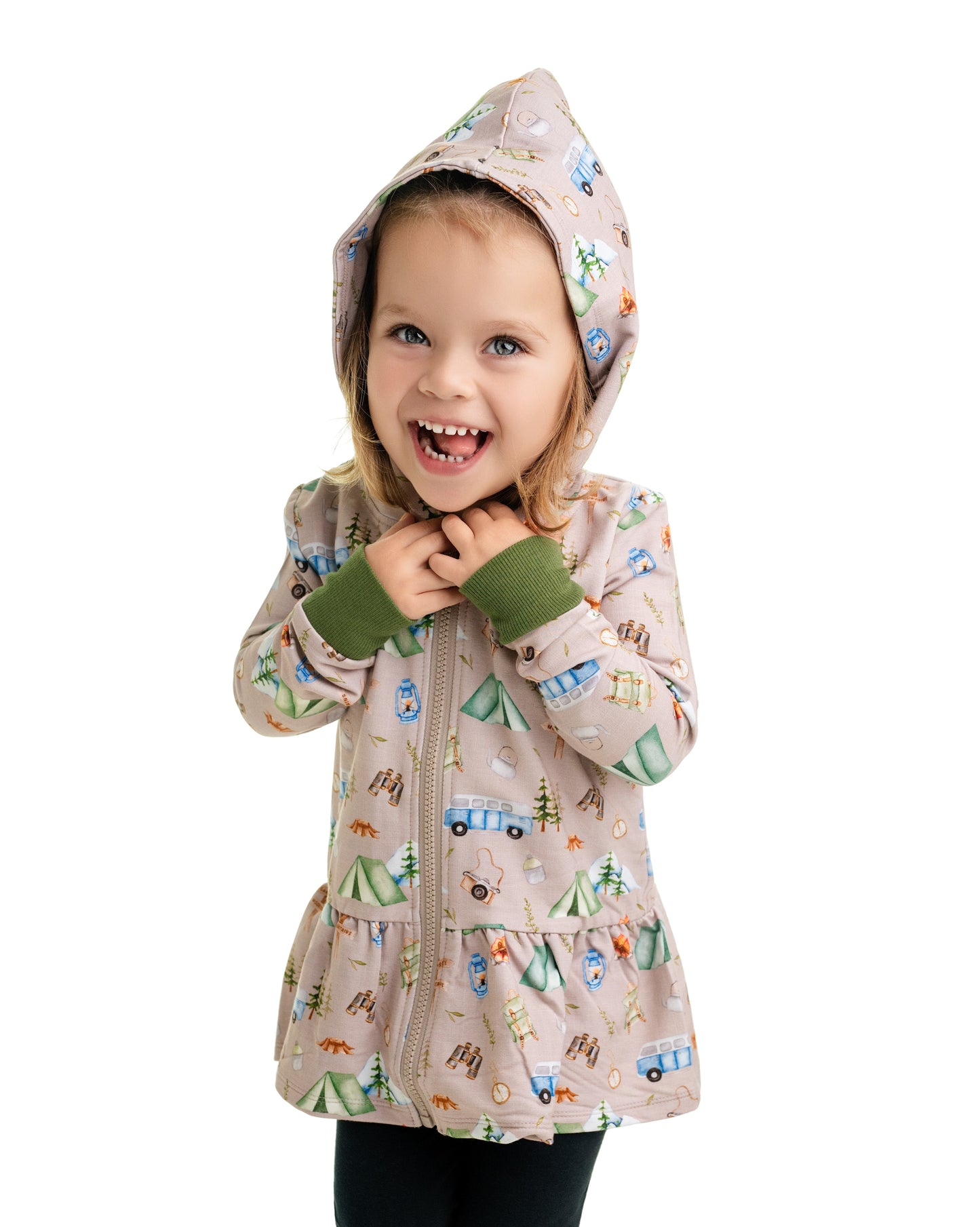 CAMPING CUDDLES | Kid's Zip Ruffle Hoodie | READY TO SHIP
