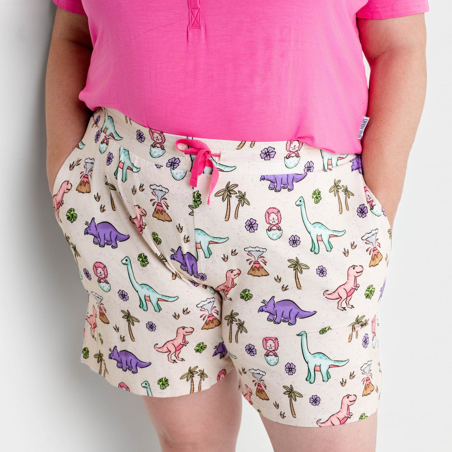 PREHISTORIC PARADISE (PINK + PASTEL DINOS) | Women's Shorts Set | READY TO SHIP