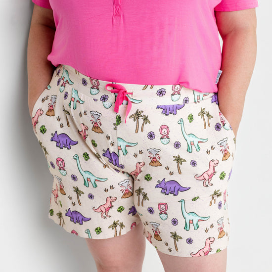 PREHISTORIC PARADISE (PINK + PASTEL DINOS) | Women's Shorts Set | READY TO SHIP