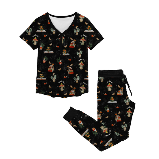 COTTAGECORE MUSHROOMS | Women's Short Sleeved Jogger Style Lounge Set | READY TO SHIP