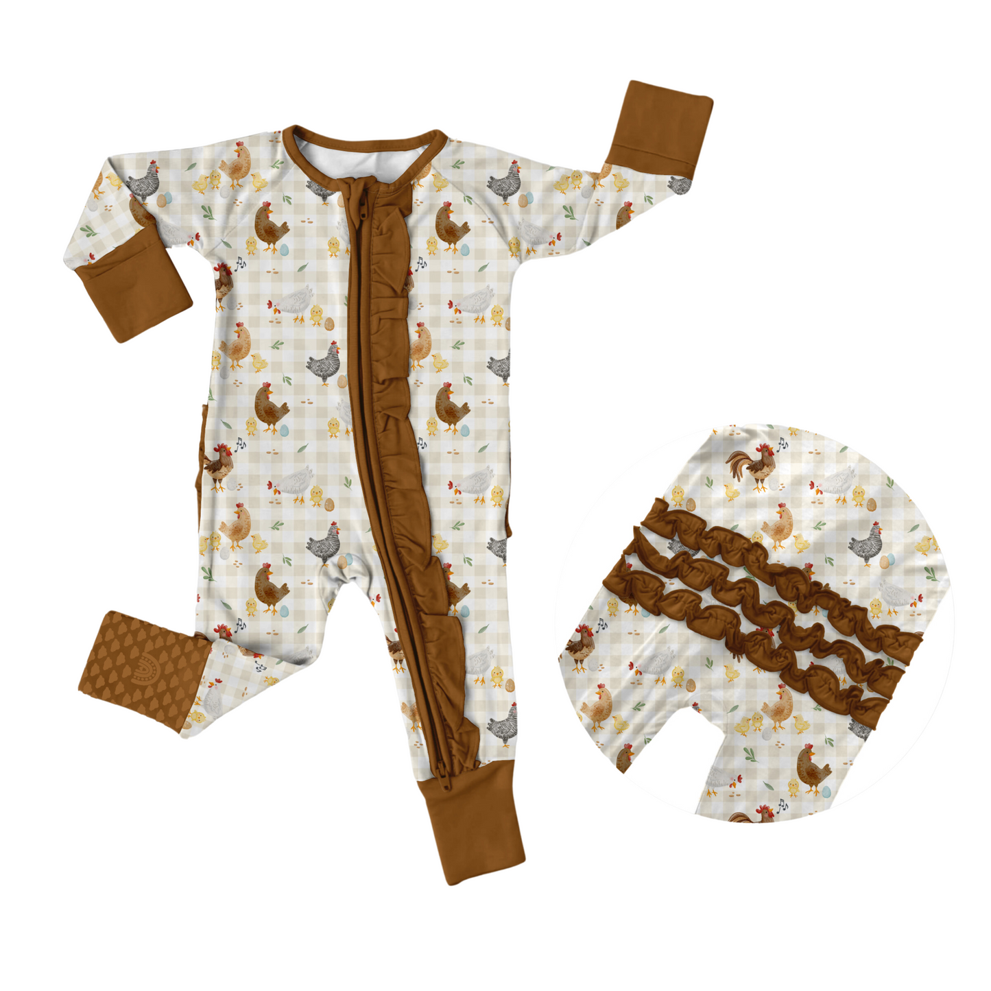 BACKYARD CHICKENS  | Convertible Double Zip Bamboo Rompers | READY TO SHIP