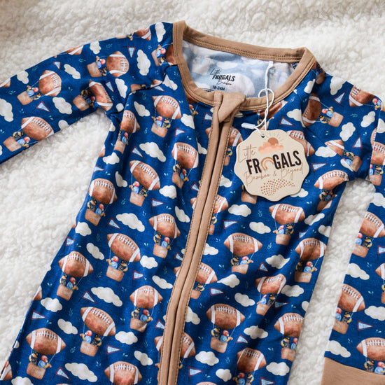 FOOTBALL DAZE | Convertible Double Zip Bamboo Rompers