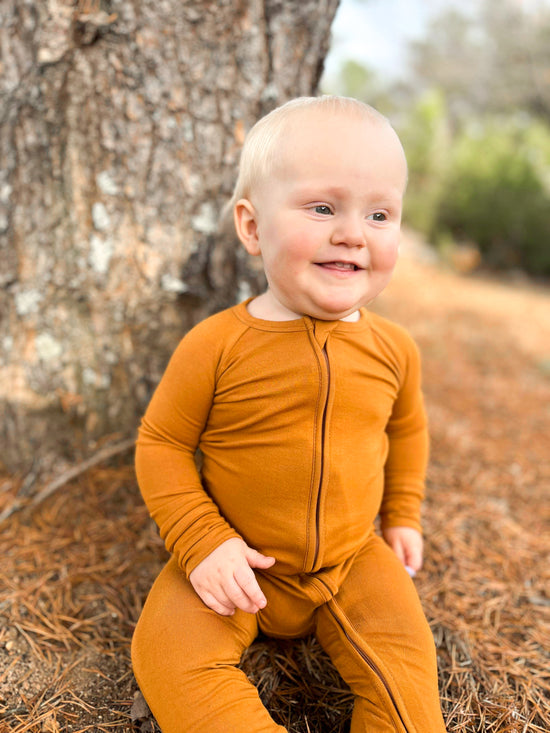 HOT COCOA SOLID | Convertible Double Zip Bamboo Rompers