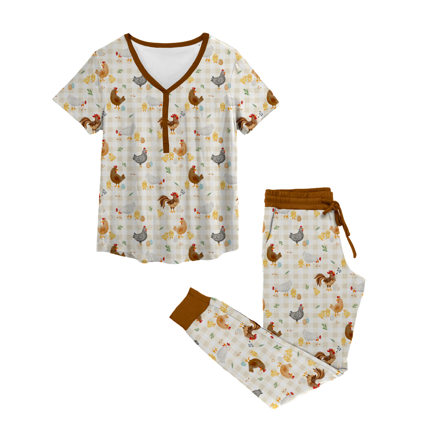BACKYARD CHICKENS | Women's Short Sleeved Jogger Style Jams Set | READY TO SHIP