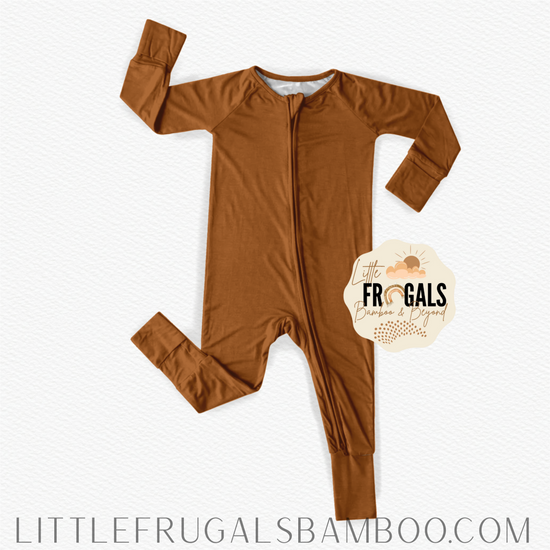 HOT COCOA SOLID | Convertible Double Zip Bamboo Rompers