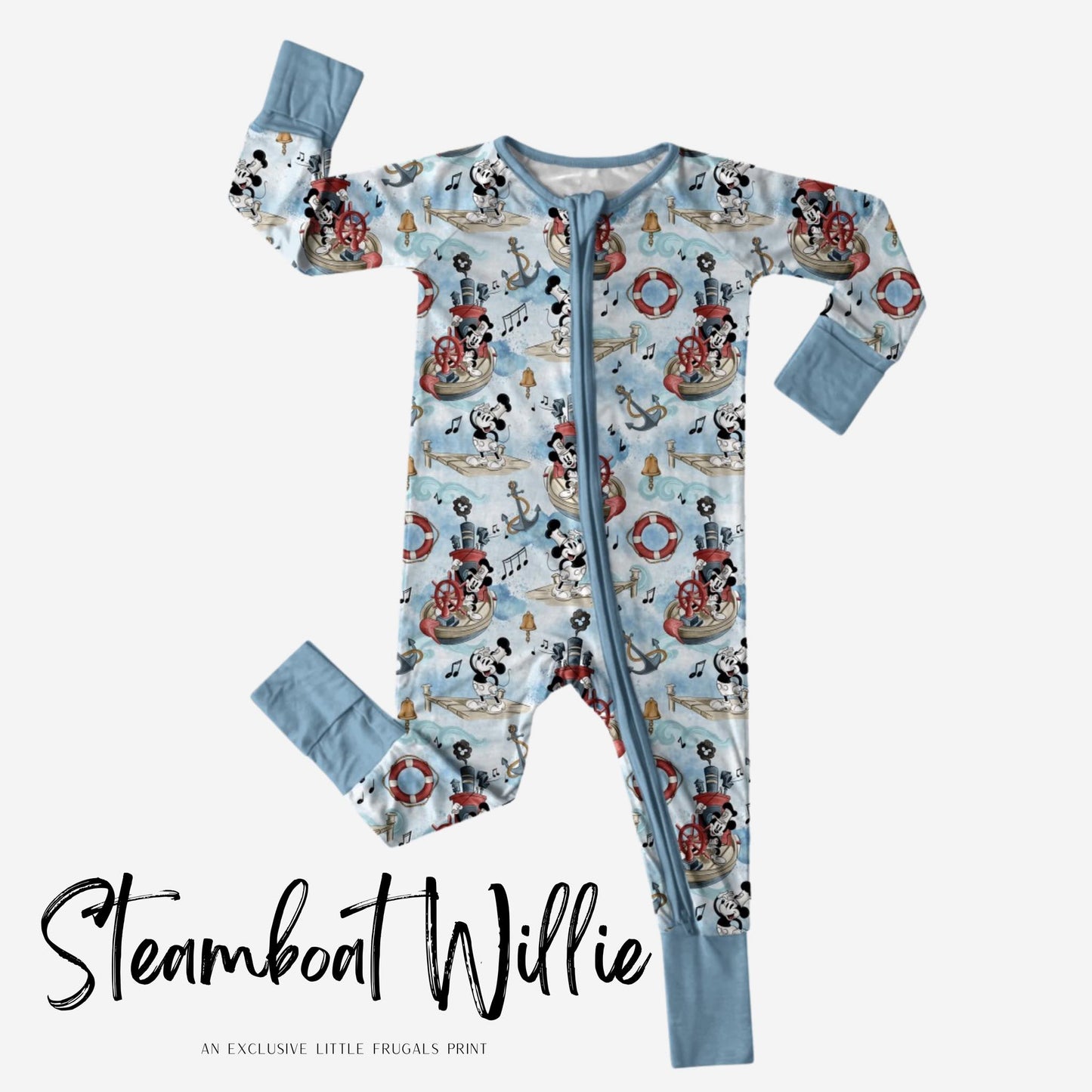 STEAMBOAT WILLIE | Convertible Double Zip Bamboo Rompers | FINAL SALE